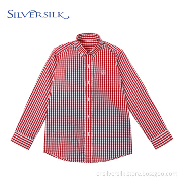 Red Plaid Casual Checked Boys Long Sleeve Shirts